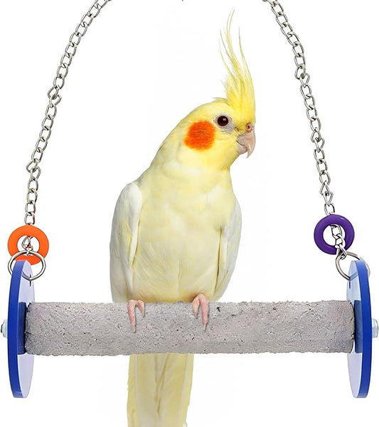 Sweet Feet and Beak Roll Bird Swing - Pumice Perch Bird Toys Trims Nails and Beaks, Safe and Non-Toxic Bird Cage Accessories for Small and Large Birds, Swinging Toys Birds Will Love, Small 7.5 Inches