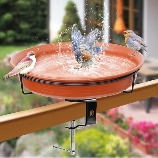 AUHOKY Deck Mounted Bird Bath Bowl Spa for Outside, Detachable Unheated Birdbath Bowl & Heavy Duty Sturdy Clamp, Outdoor Garden Mounted Birdfeeder for Attracting Birds(Brown)