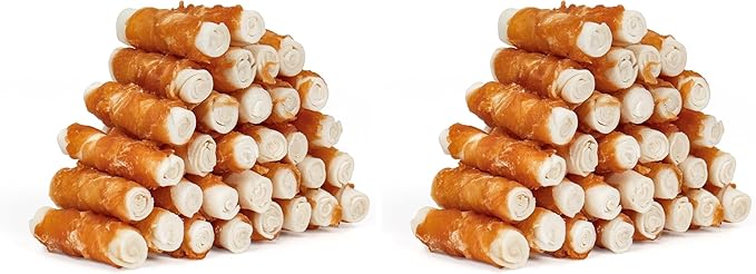 MON2SUN Dog Treats, 2.5 Inch Chicken Wrapped Rawhide Rolls, Teeth Cleaning Chews with High Protein for Small Dogs, 21.2 oz (32 Count - Pack of 2)