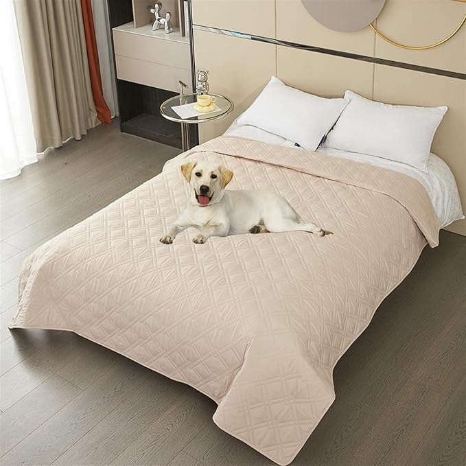 GIBZ Waterproof Dog Bed Cover Anti Slip Pet Furniture Protector Washable Blanket Large Soft Quilted Mat, Beige, 170x210cm