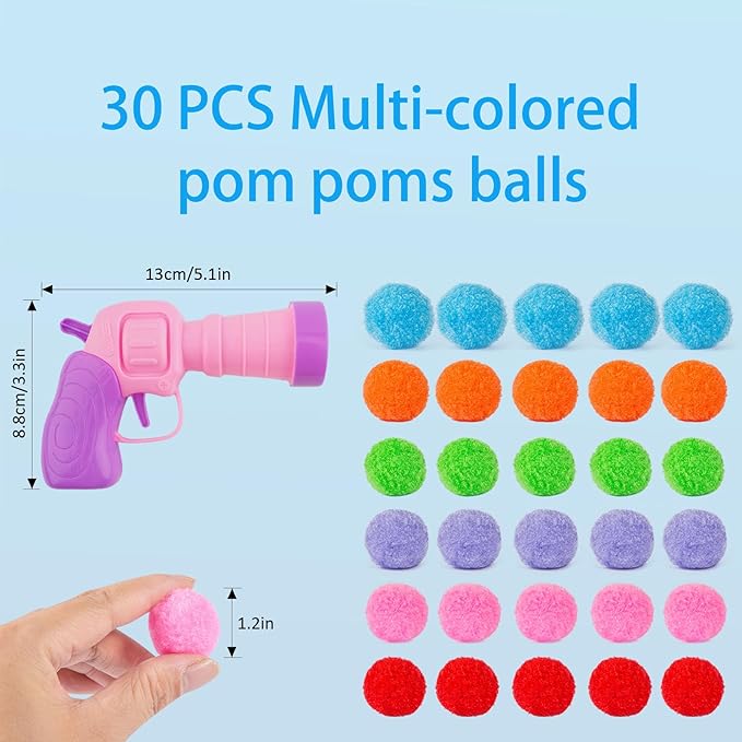 31Pcs Cat Ball Toy Launcher, 30Pcs Plush Fuzzy Balls, Cat Fetch Toy Gun Shooter for Indoor Kittens