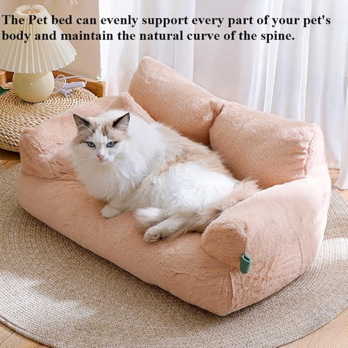 Soft Fluffy Self-Warming Cat Bed | Washable Pet Sofa for Indoor Cats & Small Dogs | Cute Princess-Inspired Kitten Couch & Puppy Bed(Gray,35.43''*22.05''*11.81'')
