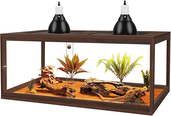 PROLEE Bearded Dragon Tank,81 Gallon Reptile Tank with Meatl Mesh Roof and Front Sliding Door, Anti-Scratch Lizard Tank,Spacious Reptile Enclosure for Snakes,Lguanas, Chameleons(Walnut)