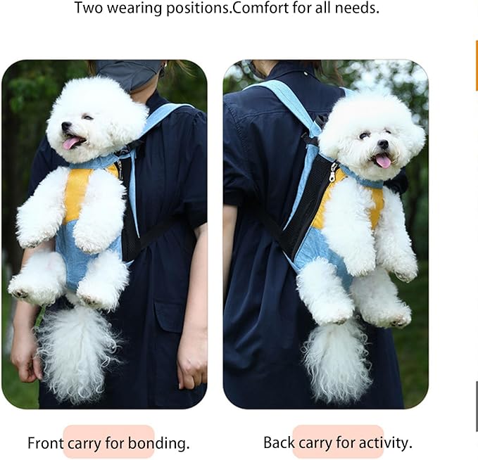 Lightweight Pet Backpack Carrier for Small Dogs & Cats - Easy-Fit Adjustable Straps, Basic Legs-Out Design, Durable for Daily Use (Fits Pets Under 15lb) (Yellow-Blue Color-Blocked, Small)