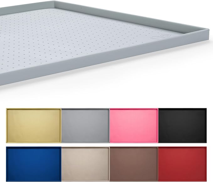 Hubulk Dog Feeding Mat,100% Waterproof Food Grade Silicone Pet Food and Water Bowl Placemat,Dishwasher, High Raised Edge to Prevent Spills,Nonslip Tray to Stop Messes on Floor（32"x24"x1.0", Mist）