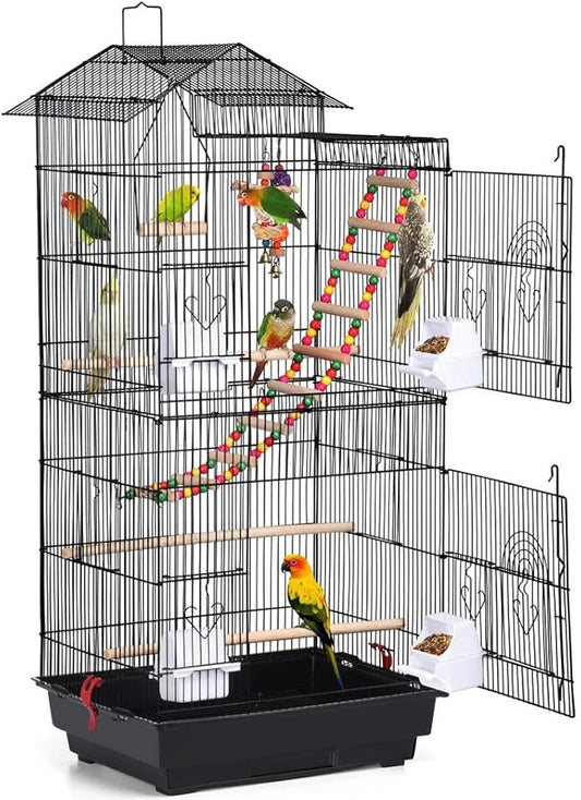 Yaheetech 39-inch Roof Top Large Flight Parrot Bird Cage for Small Quaker Parrot Cockatiel Sun Parakeet Green Cheek Conure Budgie Finch Lovebird Canary Pet Bird Cage w/Toys