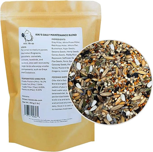 Premium Parrot Food| Protein-Rich Low-Fat Formula | Cockatiel, Conure, Lovebird, Quaker, Parrotlet | No Corn, Soy, Peanuts | Gourmet Whole Grains & Seeds | Daily Maintenance Blend (1 lb)