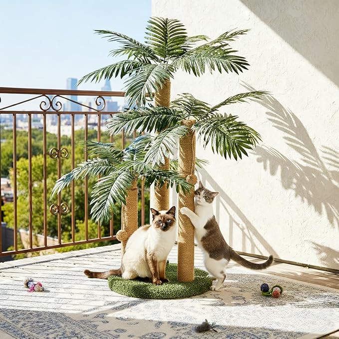 31.5Inch Cat Scratching Post,Cat Scratcher Tree with 3 Scratching Poles & 2 Interactive Dangling Balls,Cats Scratching Posts for Indoor Kitten & Adult Cats
