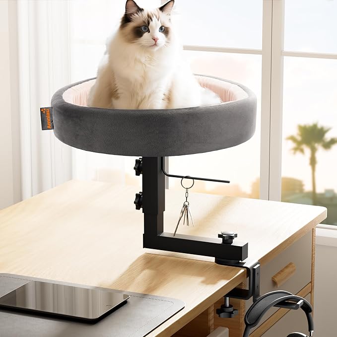 2-in-1 Cat Bed Desk Mount & Headphone Hanger – Adjustable Cats Hammock Bed for Desk, Cat Beds & Furniture for Home Office or Gaming Setup