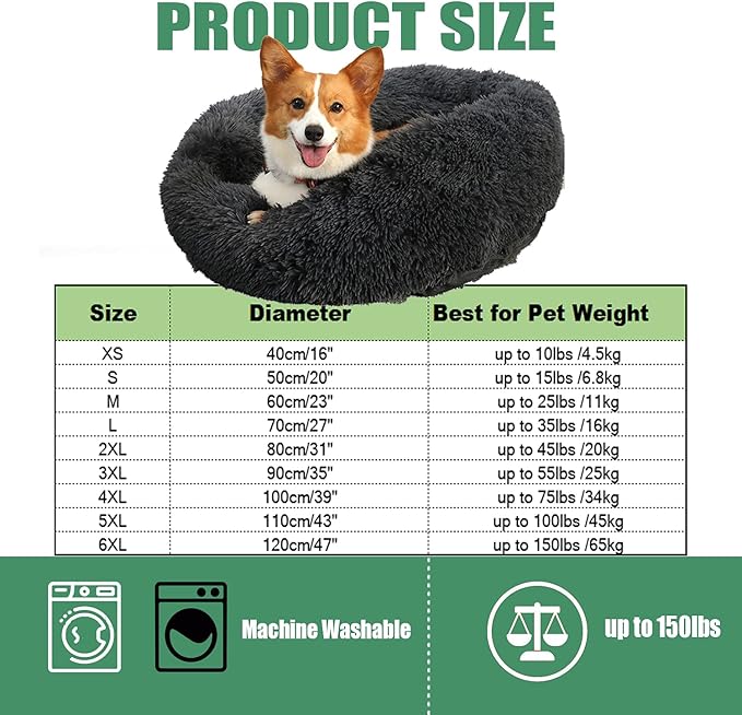 Calming Faux Fur Dog Beds Calming Donut Cuddler Dog Bed Washable Round Cat Bed Pillow Cuddler Fluffy Indoor Dog Calming Beds with Anti Slip Bottom Solid Color Lake Blue 27 Inch
