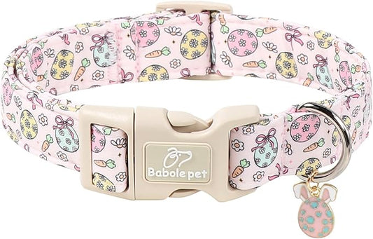 Easter Dog Collar for Giant Large Dogs - Easter Egg Pastel Dog Collars, Cute Girl Dogs Collar, Lightweight Adjustable Pink Spring Holiaday Dog Collars with Quick Release Bucklee XL