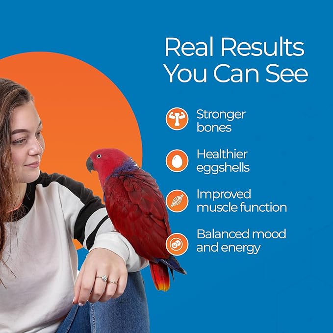 UnRuffledRx™ Bird Calcium Plus with Magnesium and D3, Dissolves Clear and Tasteless in Water, Supports Bone, Muscle, Feather and Egg Health, 45 Servings, Made in FDA-Registered USA Facility