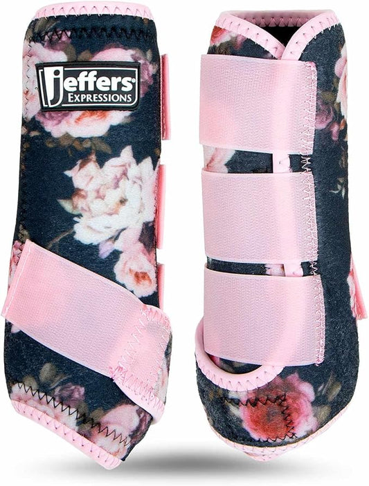 Jeffers Expression Protective Horse Boots 1 Pair, Rose Garden - Safe Neoprene Leg Guards, Comfortable Fit, Durable Strap Closures, Front & Hind Support, Accessories for Travel & Riding - Small