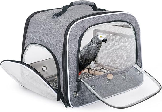 halinfer Bird Carry Carrier to Transport Large Size Parrot, Portable Bag with Metal Tray and Grid for Medium and Large Birds Like African Grey, Long Tail Cockatiel and Parrot