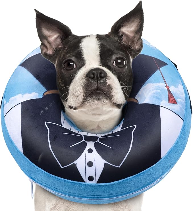 CuteBone Inflatable Dog Donut Collar with Removable Soft Fleece Covers for Small/Medium/Large Dogs and Cats After Surgery GWB13M
