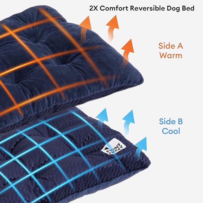 FUNNY FUZZY 2 in 1 Dog Bed Crate Pad Mat, Washable Reversible Pet Floor Mats,Fluffy Kennel Pad for Small Large Sized Dog,Indoor Cats,Sleeping Mattress, 23.6" × 17.9", Midnight Blue