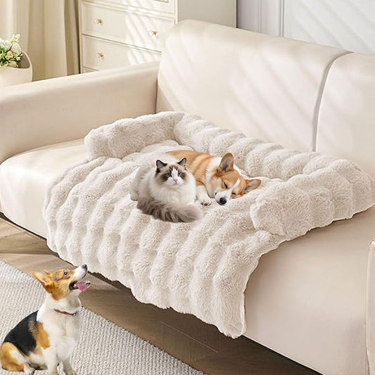 Dream Cloud Pet Sofa Bed, Dream Cloud Pet Sofa Bed Cover, Cozy Rabbit-Velvet Non-Slip Washable Fluffy Plush Pet Mat for Furniture Protection, Soft Couch Bed for Dogs & Cats (White, 70X70 CM)