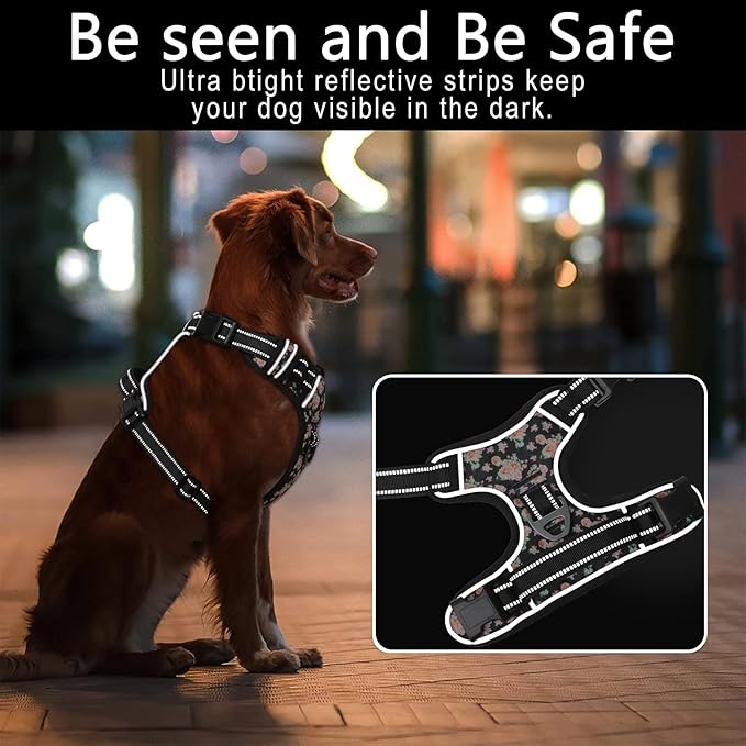 Timos Dog Harness, NO Need Go Over Dogs Head 3 Snap Buckles with 2 Leash Clips, Adjustable Soft Padded No-Pull Dog Harness, Reflective No-Choke Pet Oxford Vest for Small Medium Large Dogs