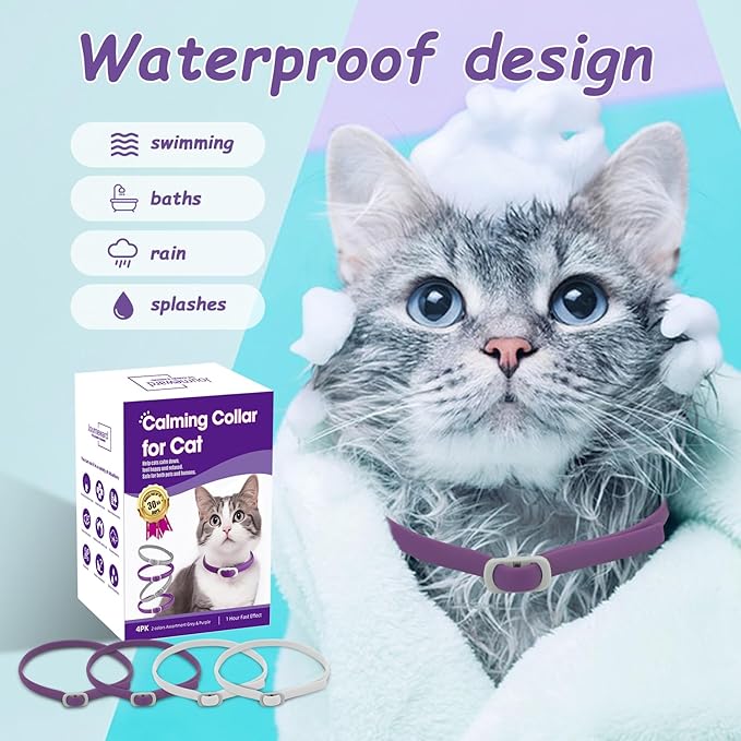 Calming Collar for Cats - 4 Pack, Adjustable Size, Efficiently Reduces Anxiety & Stress for 30 Days, Safe Cat Pheromone Collars, Calming Cat Collar