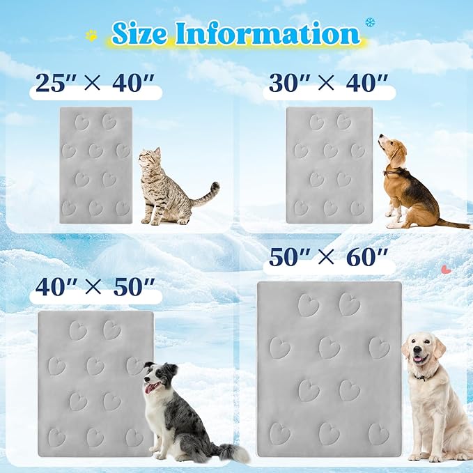 Cooling Blanket for Dogs, Lightweight & Durable Dog Cooling Mat, Q-MAX>0.45 Soft Breathable Pets Comforter for Couch, Bed & Car Essential - Light Grey 25x40 Inches