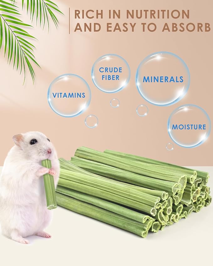 Bissap 35PCS Rabbit Chew Sticks, Natural Papaya Stems Bunny Chews Treats for Rabbit Hamster Chinchilla Guinea Pig Small Animals Organic Molar Chewing Snack