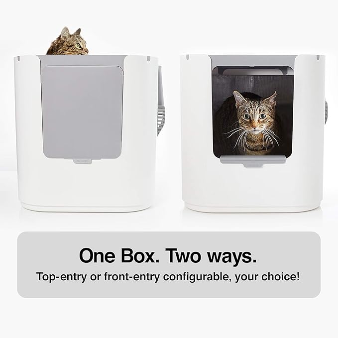 Modkat® XL Litter Box, Top or Front-Entry Configurable, Full Height Seamless Base, Reusable Litter Liners, Sifting Litter Scoop, 2X Bamboo Charcoal Filters - White