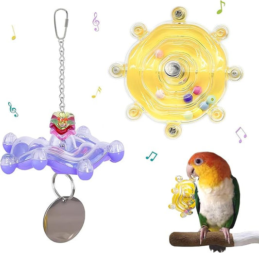Parakeet Toys, Bird Toys for Parrots,Colorful Interactive Spinner Rattle Parrot Toy,Wheel Bird Chewing Exercise Toy, Birdcage Enrichment Toys for African Grey, Macaw, Budgie, Conures,Cockatiel(2pcs)