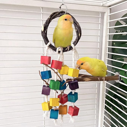 Bird Chewing Toys for Parakeet- Parrot Perches Cage Bites, Wooden Block Cockatiel Toy for Small and Medium Birds Parrots