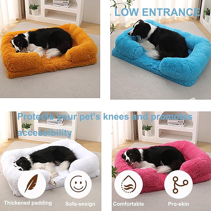 Dog Beds Large Sized dog Orthopedic, Sofa Dog Bed with Waterproof Lining and Nonskid Bottom, Rectangle Washable Dog Bed for Medium Small Dogs and Cats Comfortable ( Color : White , Size : 23 x 18" )