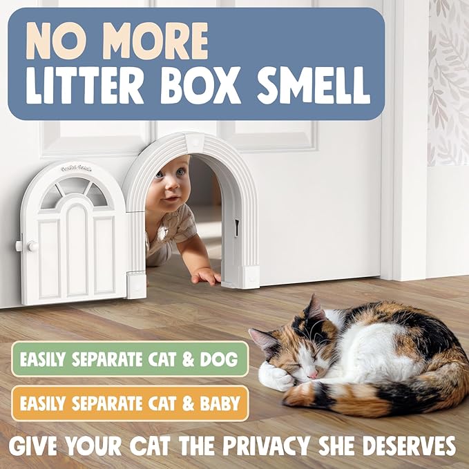Purrfect Portal Meow Manor® XL Interior Cat Door, No-Flap Pet Door for Interior Doors, Easy DIY Installation, Cat Door for Cats up to 30 lbs, White