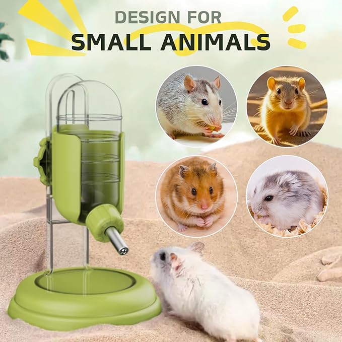 Hamster Water Bottle with Stand, Water Dispenser for Syrian Dwarf Hamsters Gerbils Mice Rats Degus (Green, 4oz)