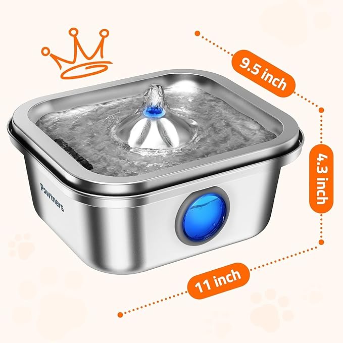 Cat Water Fountain Stainless Steel, 4L/135oz Cat Fountain, Automatic Dog Drinking Dispenser with Water Level Window, 10 Filters, Metal Pet Water Bowl Indoor, Quiet Pump, Easy Cleaning