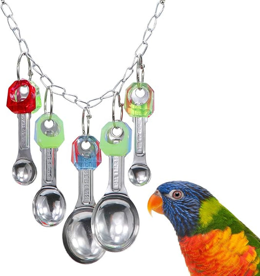 Litewoo Bird Stainless Steel Bell Toys, Safe and Stable Hanging Spoons Pipe Chew Bite Toy（E）