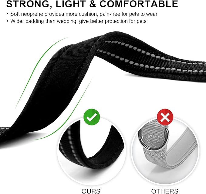 azuza Reflective Dog Collar with Airtag Holder, Soft Neoprene Padded Pet Collar with ID Tag Ring, Adjustable for Medium Dogs,Black,M