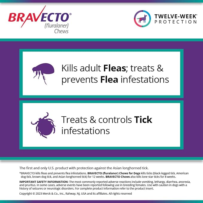 BRAVECTO Chew for Dogs, Flea & Tick, 1 Chew, 12 Week Supply, 4.4-9.9 lbs., Yellow Box