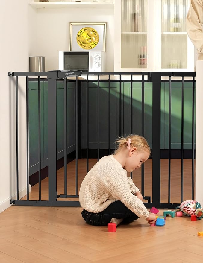 Babelio 36" Tall Baby Gate, 29-48" Auto-Close and Pressure Mounted Baby Gate for Stairs, Doorways, Hallway, Easy Walk Thru Pet Gate, Metal Child Gate with 2*Y Spindle Rods, Black