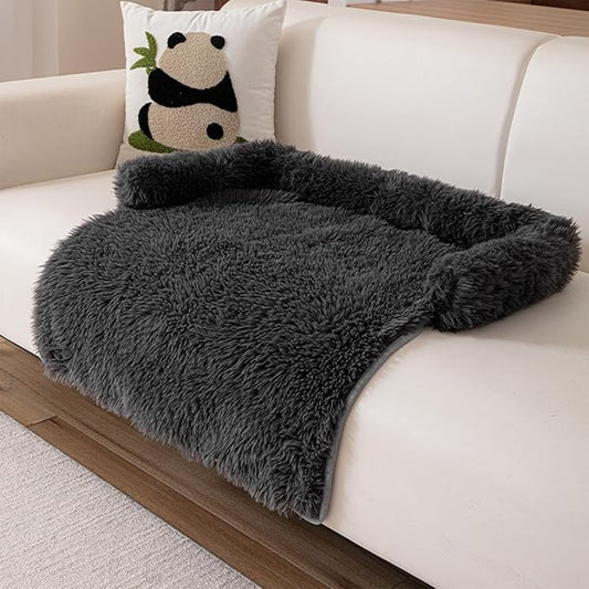 Dream Cloud Pet Sofa Bed Machine Washable Waterproof Supportive Comfort Non-Slip Plush Pet Couch Bed with Raised Edge for Sofa Car Floor, Small Medium Dogs Cats, Furniture Protector (Black3)
