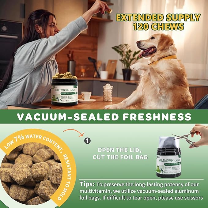 NATURE TARGET Multivitamin for Dogs - with MSM & Glucosamine, Omegas 3 & 6, Probiotics for Digestive Health, Joint Support, Skin & Coat, Immune System & Overall Health 120 Soft Chews