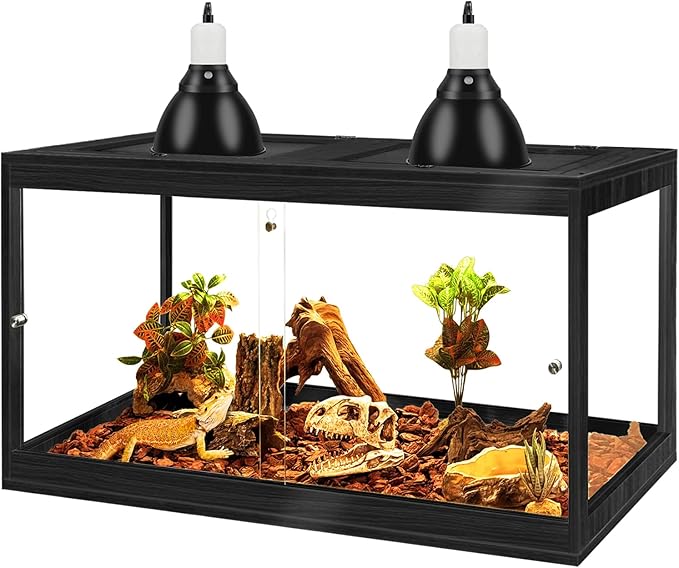 Prolee Tempered Glass Beard Dragon Tank 28 Gallon,Reptile Encloure and Snake Tank with Metal Mesh Roof Door,Locking Design Reptile Tank for Lizard,Gecko,Chameleon (24"X16"X16", Black)