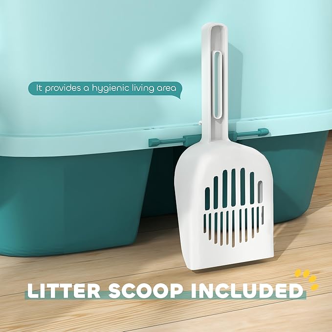 PawHut Cat Litter Box with Lid, Covered Kitty Litter Box Enclosure with Scoop, Openable & Lockable Cover, Easy to Clean, Green