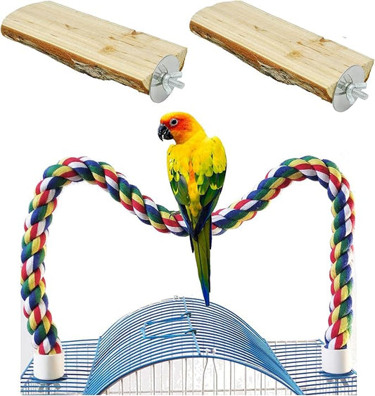 24 Inch Bird Perch Rope - Natural Wood Parrot Perch Stand,with 0.78 Inch Diameter Metal Screw Ends,Interactive Chewing Climbing Toy for Parakeets, Budgies,Cockatiels, Small to Medium Birds