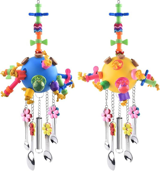 KATUMO Bird Toys, 2PCS Parrot Pull Spoons Colorful Acrylic Stick Chew Toys for Amazon Parrot, Parakeet, African Grey, Conure, Caique, Quaker, Small Cockatoo, Mini Macaw, Eclectus and Similar Birds