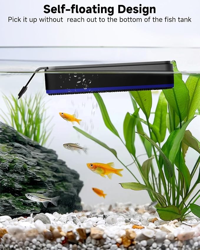 AQQA Magnetic Aquarium Fish Tank Glass Cleaner, Dual-Blades Algae Scraper Glass Cleaner Scrubber, Double Side Floating Aquarium Magnetic Brush for 0.2-0.6 Inch Thick Glass Aquariums Tank
