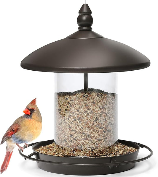 Metal Roof Bird Feeder - Chew Proof for Outdoor Hanging Wild Bird Seeds. Bronze