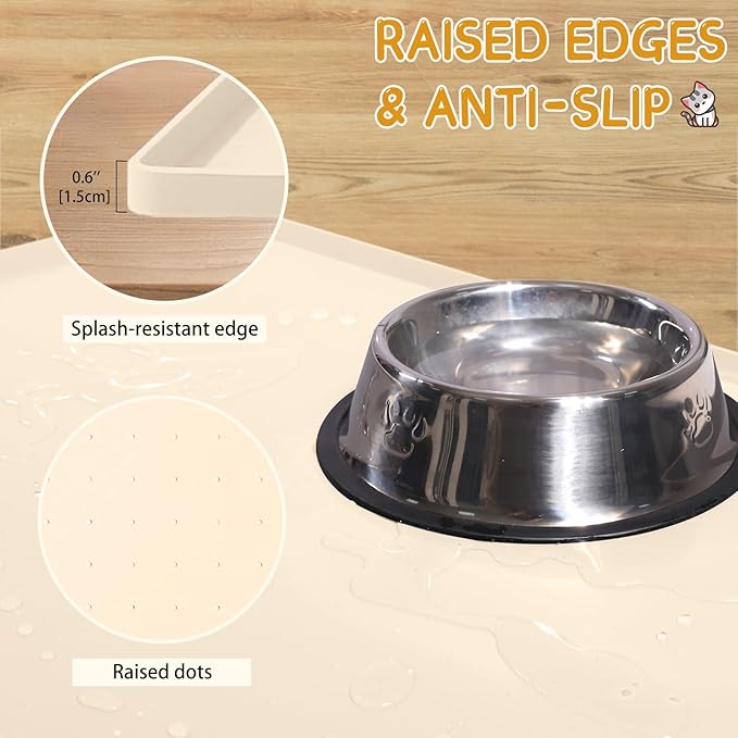 MateeyLife Silicone Cat & Dog Food Mat for Floors Waterproof, Anti-Slip Dog Bowl Mats for Food and Water, Pet Feeding Mats with Lip to Prevent Spills, Pet Placemat for Messy Drinkers to Protect Floors