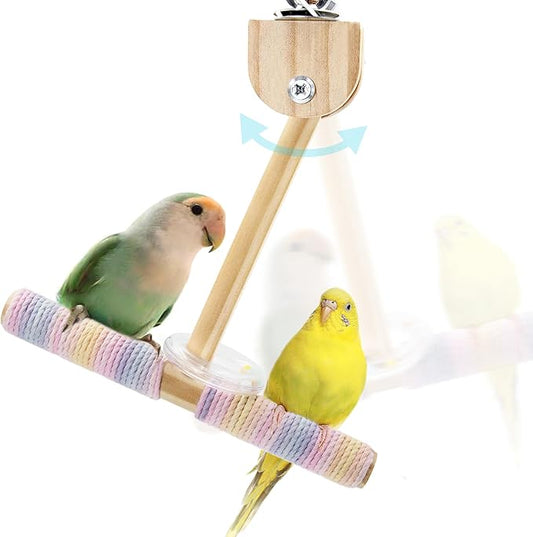 Bird Swing Toys with Rustling Sound, Colorful Cotton Rope Perch for Parrots' Soft Grip, Wooden Parakeet Swing Perch for Balance Training, Swaying Bird Cage Toys for Budgie Cockatiel Lovebird