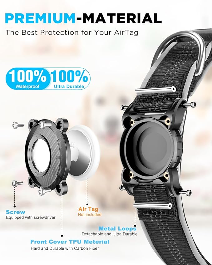 ONEONTA Airtag Dog Collar | Waterproof Airtag Dog Collar Holder with Removable Metal Loop - Airtag Collar Heavy Duty, Reflective, Ultra-Durable, Comfortable Padded, for Small Medium Large Dog Pink XL