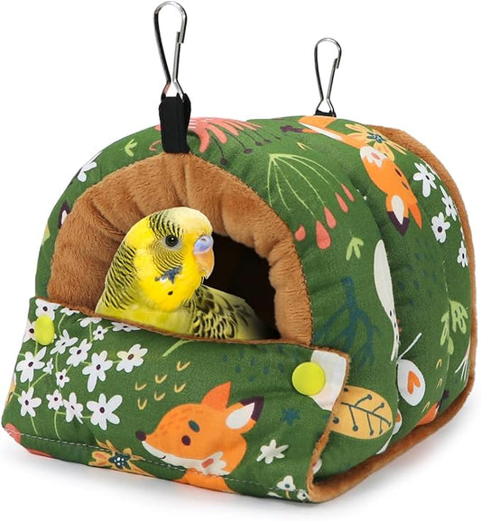 Wontee Bird Nest House Winter Warm Snuggle Hut Bird Bed Hanging Hammock for Parrots Budgies Parakeets Caique Senegal Cockatiels Conures (Small, Green)