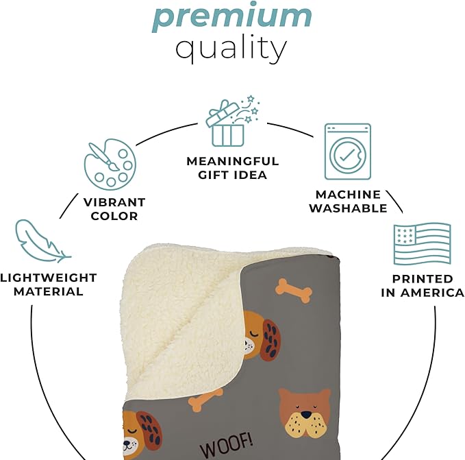 Prints Next Day – Custom 60" x 80" Sherpa Pet Lightweight Blanket with Name - Gift for Dog or Cat Owners - Personalized Couch Throw - Puppy Patterned - Printed in America