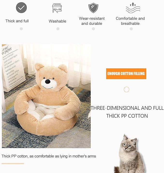Dog Sofas & Chairs, pet Shape Sofa, Slip Resistant Dog cat Furniture, Adorable Bear Shaped Pet Sofa Bed, Washable Dog cat Couch, Plush Soft Couch for Dogs and Cats L(bottomDiameter55cm) Brown+mat
